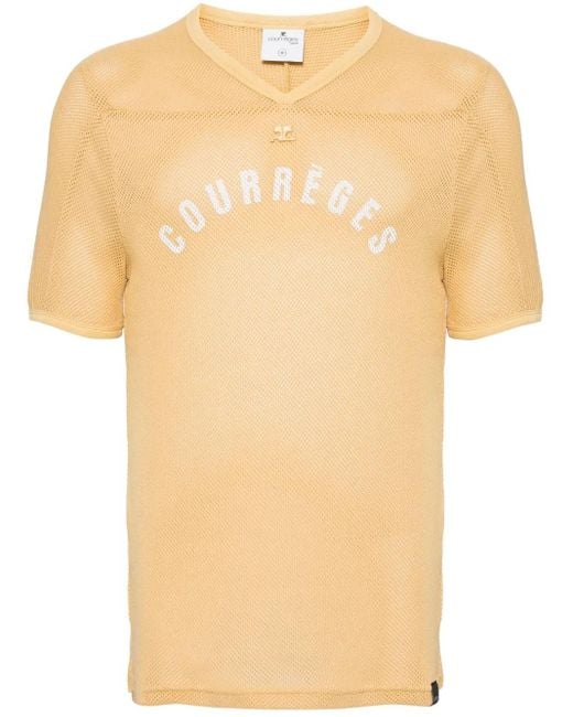 Courreges Natural Logo-Print V-Neck T-Shirt for men