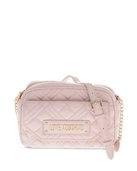 Moschino Pink Love Quilted Logo-Plaque Shoulder Bag