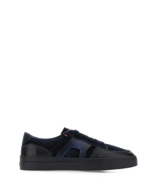Santoni Blue Baskets À Empiècements En Daim for men