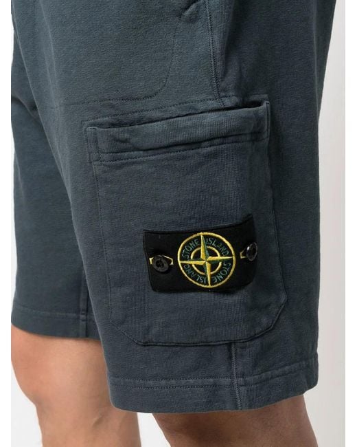 Stone Island Blue Logo-Patch Knee-Length Shorts for men