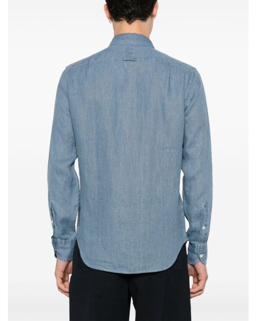 Boggi Blue Mélange-effect Linen Shirt for men