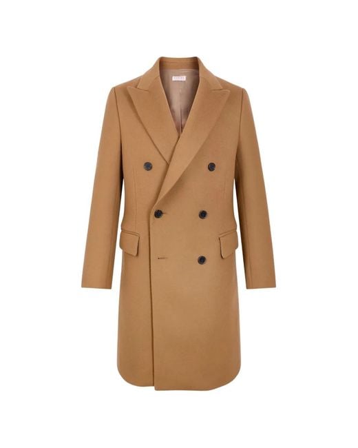 Fursac Natural Double-Breasted Herringbone Overcoat for men