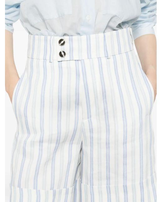 Berwich White Nadine Striped Buttoned Shorts