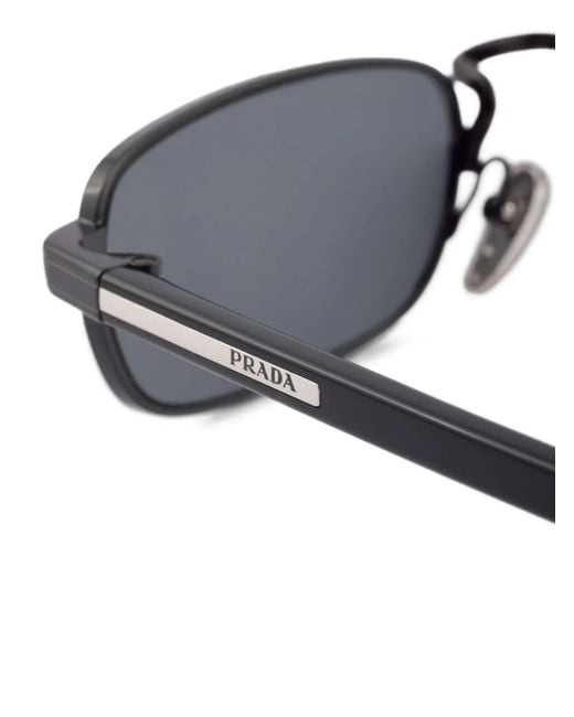 Prada Black Logo-Plaque Rectangle-Frame Sunglasses for men