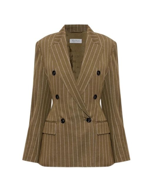 Max Mara Green Pinstripe Double-Breasted Jacket