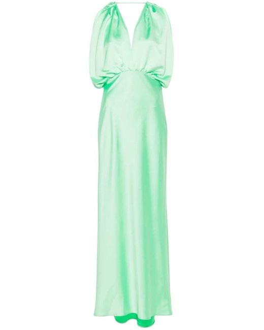 Pinko Green Dolcetto Long Dress With V-Neck