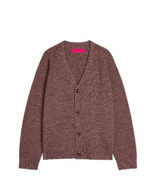 The Elder Statesman Brown Oak Marl Button V-Neck Cardigan