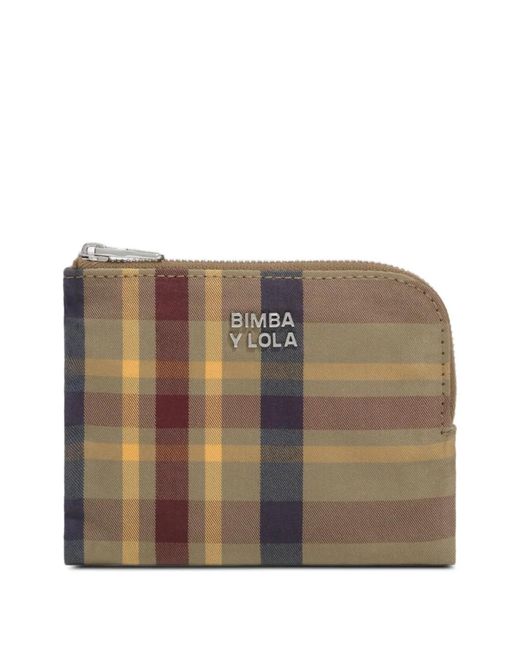 Bimba Y Lola Brown Khaki And Garnet Tartan Jacquard Coin Purse