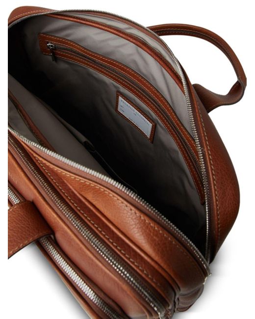 Brunello Cucinelli Brown Zipped Leather Briefcase for men
