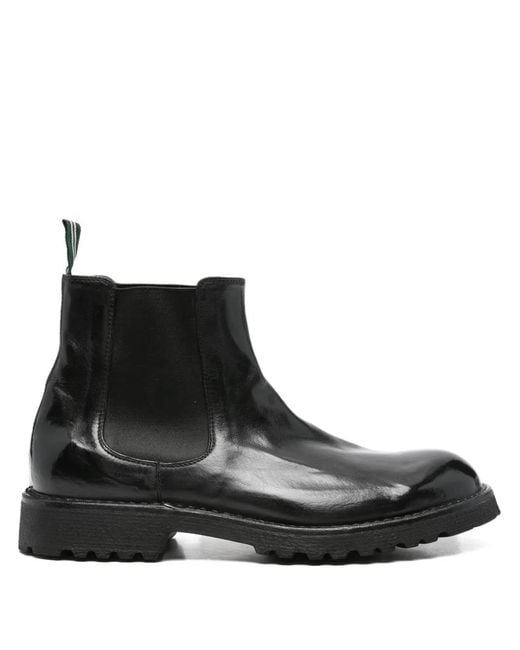 Green George Black Elasticated-Panelled Leather Boots for men