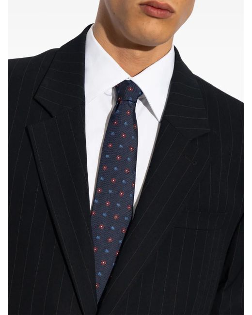 Etro Blue Pegaso-Embroidered Tie for men