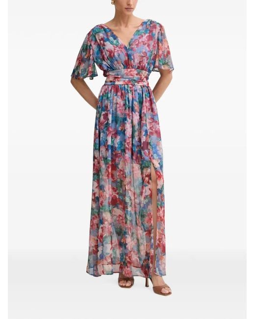 Morgan White Floral-Print Flutter-Sleeve Maxi Dress