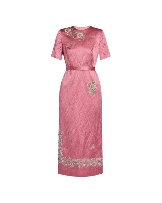 Erdem Women's Pink Floral-Embroidered Belted Midi Dress - benaras.co Erdem Women's Pink Floral-Embroidered Belted Midi Dress - benaras.co