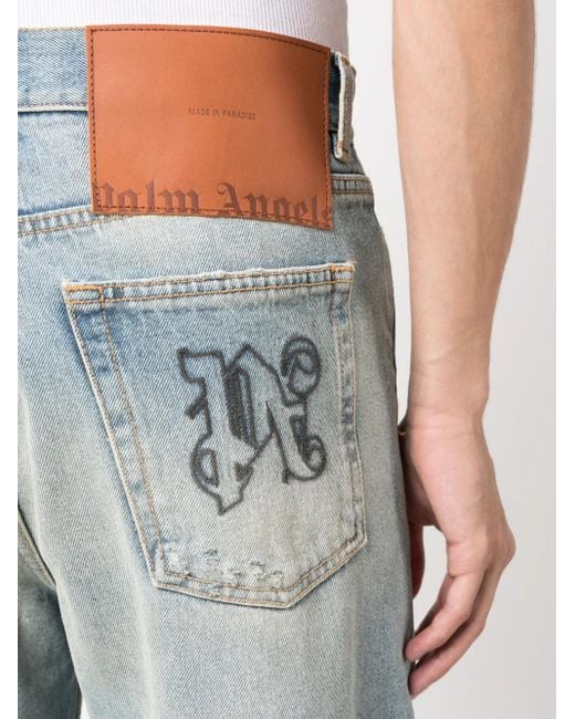 Palm Angels Blue Distressed Straight-leg Jeans for men