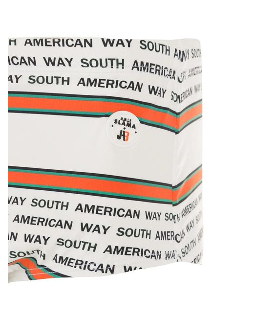 Amir Slama White Striped Slogan-Print Swimming Trunks for men