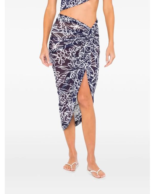 JBQ Blue Scorpio Floral-Print Twisted Midi Skirt