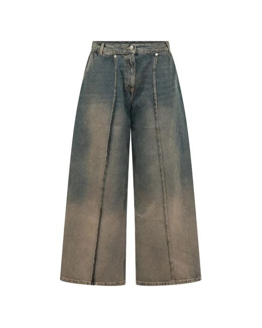 Palm Angels Gray Pleated Wide-Leg Jeans