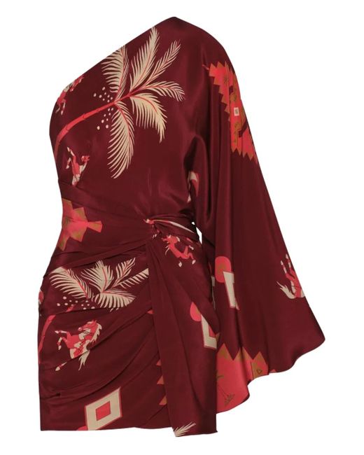 Johanna Ortiz Red One-Shoulder Print Mini Dress