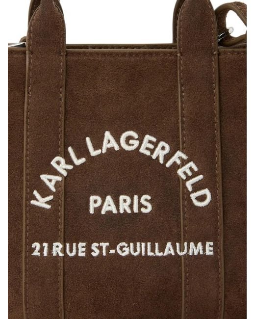 Karl Lagerfeld Brown Mini Rue St-Guillaume Suede Square Tote