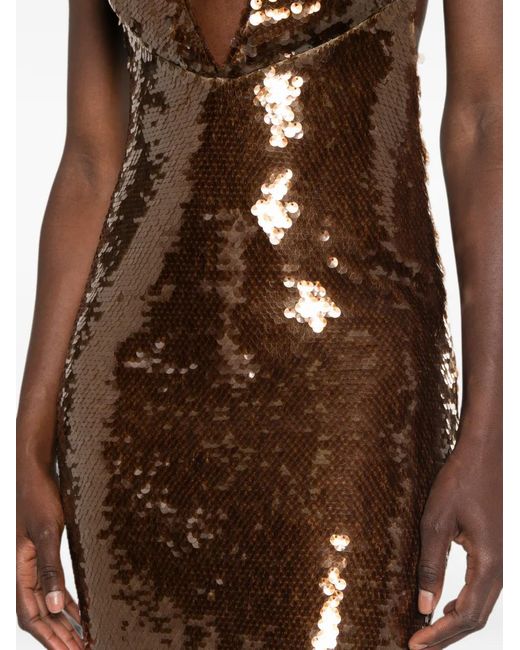 The New Arrivals Ilkyaz Ozel Brown Olympia Sequin-Embellished Maxi Dress