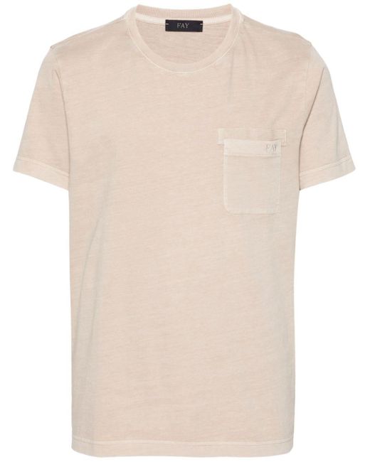 Fay Natural Logo-embroidered Cotton T-shirt for men