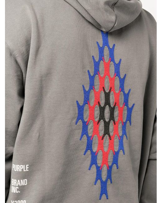 Purple Brand Gray Artifact-Embroidered Long-Sleeve Hoodie for men