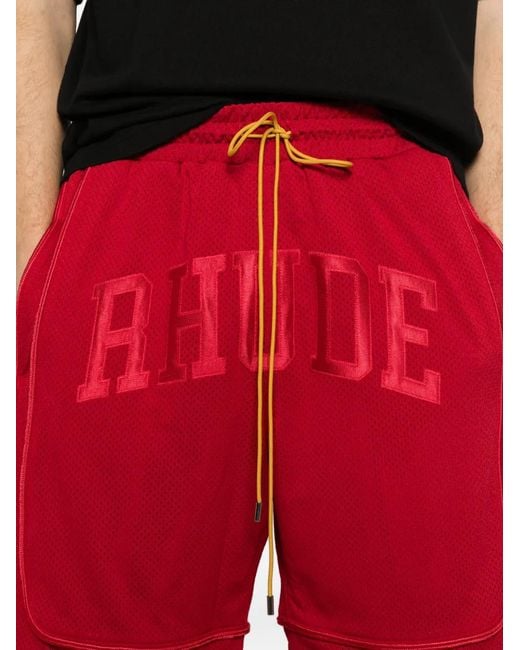 Rhude Red Collegiate Logo Shorts for men