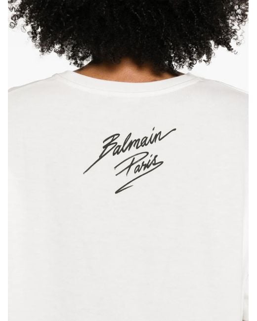 Balmain White Face-Print T-Shirt