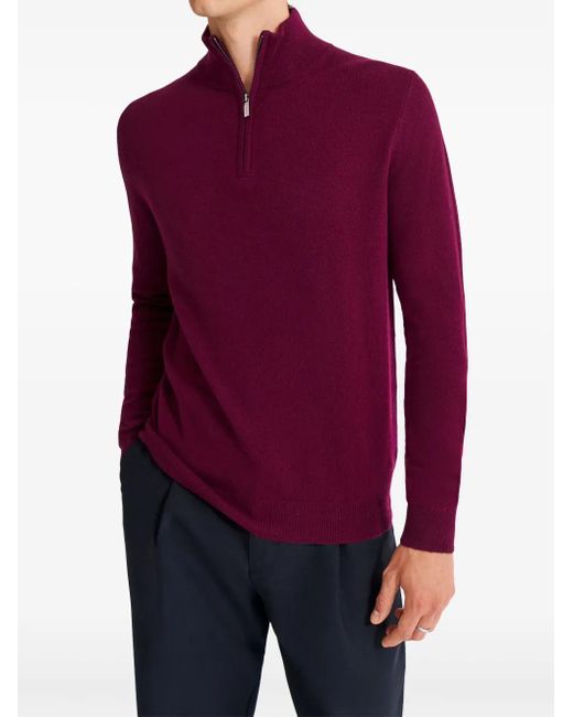 Pringle of Scotland Purple Zip-Up Crew-Neck Cashmere Sweater for men