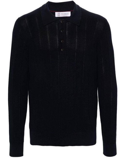 メンズ Brunello Cucinelli Ribbed-knit Polo Shirt Blue