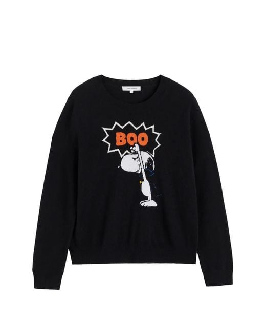 Chinti & Parker Black Snoopy-Intarsia Wool Sweater