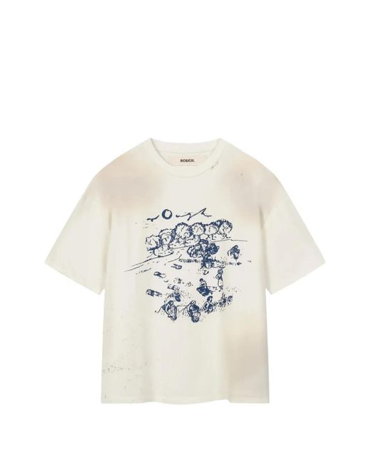 ROUGH White Fieldwork Graphic Print T-Shirt for men