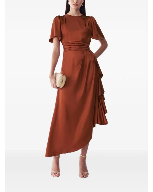 Willa Brown Ruffled Satin Midi Dress