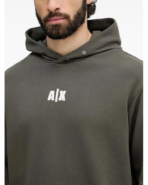 ARMANI EXCHANGE Gray Logo-Patch Snap-Button Hoodie for men