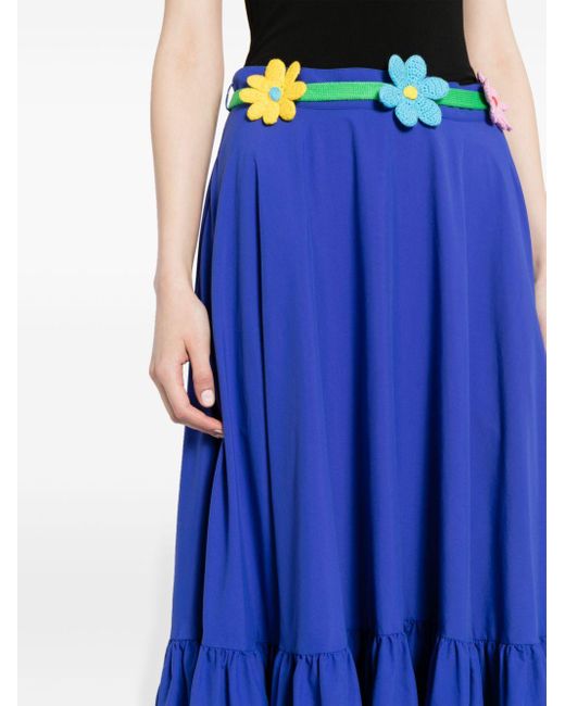 Falda larga con apliques florales MIRA MIKATI de color Blue