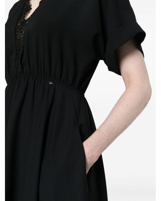 Nissa Black Lace-detail Midi Dress