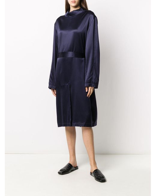 Balenciaga Blue Silk Backwards-collar Dress