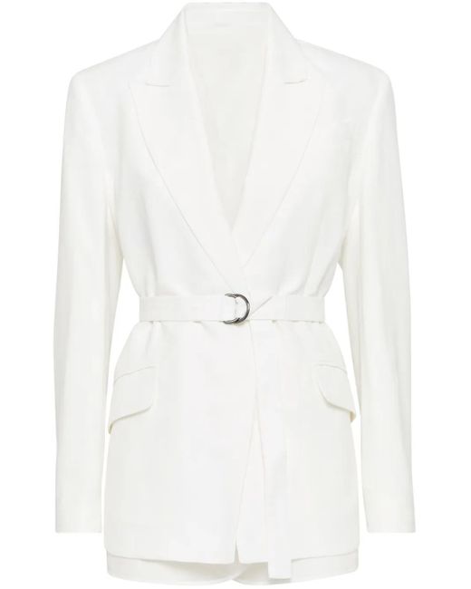 Brunello Cucinelli White Linen Jacket With Belt And Precious Details