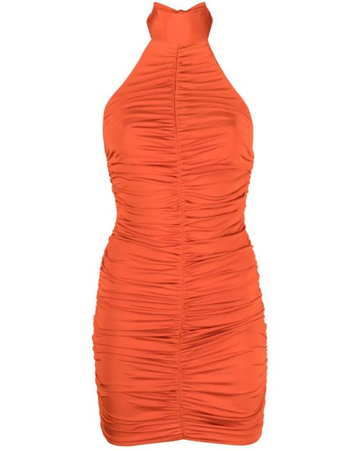 Noire Swimwear Mini-Jurk Met Halternek En Ruches in het Orange