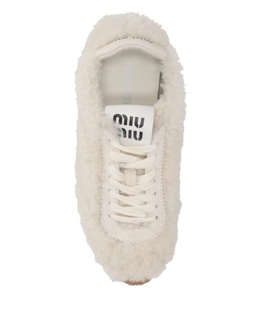 Miu Miu Shearling Lace-Up Sneakers in Natural Lyst UK