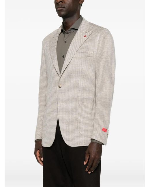 Isaia White Houndstooth-Pattern Blazer for men