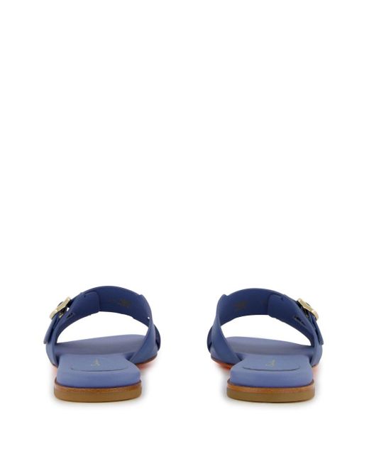 Santoni Blue Double-buckle Leather Slides