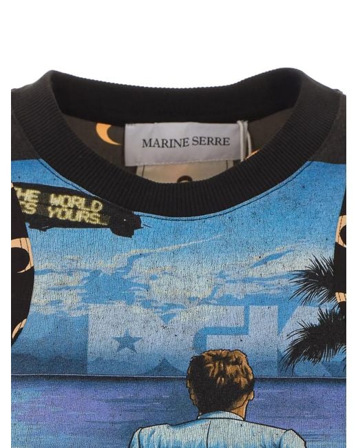 MARINE SERRE Blue Graphic-Print Moon-Panel T-Shirt