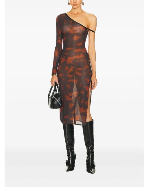 Courreges Brown Abstract-Pattern Print Midi Dress