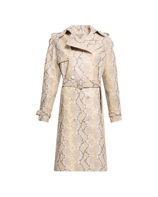 Elie Saab Natural Python-Print Double-Breasted Coat