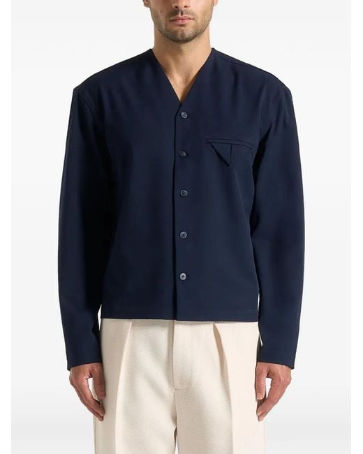 Manière De Voir Blue Zac Boxy V-Neck Long Sleeve Shirt for men