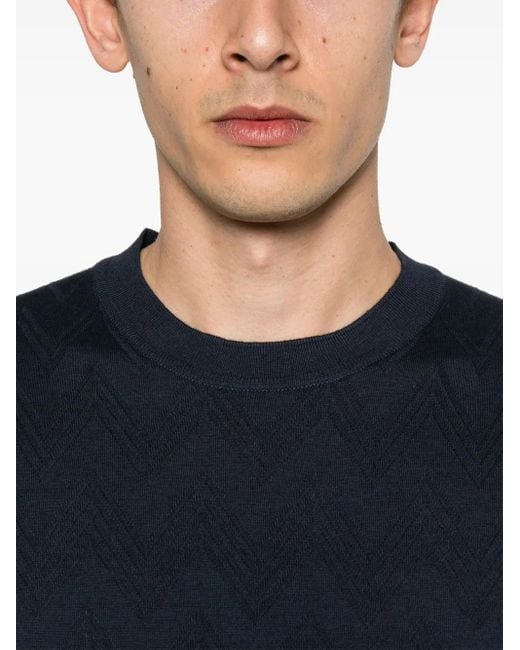 Missoni Blue Zigzag-Knit T-Shirt for men