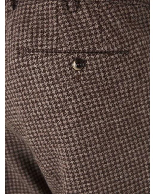 PT Torino Brown Houndstooth Cropped Tailored Trousers for men
