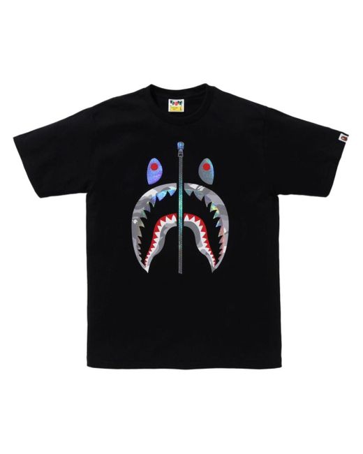A Bathing Ape Black Glitter Shark Cotton T-shirt for men
