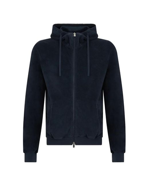 Fedeli Blue Zip-Up Drawstring Hoodie for men